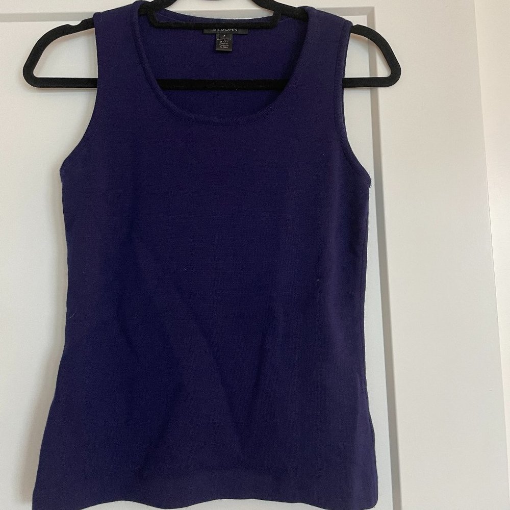 St. John Knit Scoop Neck Top, Blue (Indigo), size P